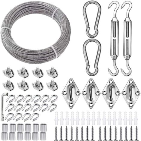 Corde en Acier Inoxydable à Suspendre Kit,15M/3mm Câble en Acier Inoxydable Revêtu avec Tendeurs,Kit de M5 Tendeurs Cable pour Plantes Grimpante,Corde a Linge,Voile d'ombrage Suspension (1/5)