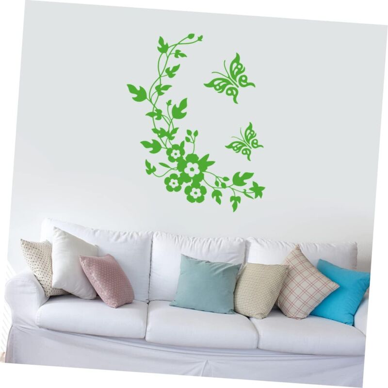 Lot 3 Autocollants Muraux Fleurs Vertes Amovibles – Stickers PVC Décoratifs Pour Salle De Bain, Toilettes, Salon, Chambre, Faciles à Poser & Retirer