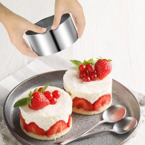 Lot De 8 Anneaux De Dessert Ronds Avec Presse Et Base - Emporte-pièces Pour Gâteaux Et Mousse
