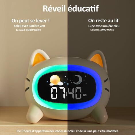 Réveil D'entraînement Sommeil Pour Enfant – Avec Veilleuse 4 Couleurs, Machine à Sons, Fonction Snooze – Bleu