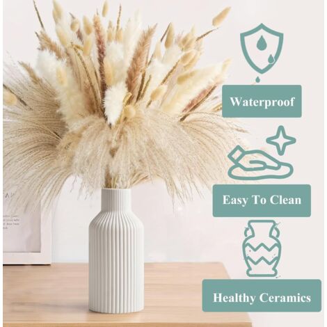 Lot De 2 Vases Céramique Blanc Et Or – Style Minimaliste – Déco Bohème – Pour Fleurs