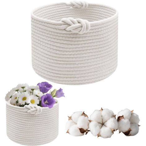 Panier De Rangement Tressé En Coton Bleu Avec Motif Chat - Organisateur Polyvalent