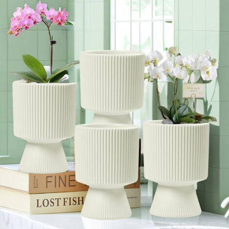 Pot de fleurs rond avec soucoupe Begonia 25 x 23 cm 8,4 L, beige brillant