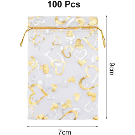 BOFUNX 50pcs Sachets Organza Rose 9x7cm Avec Étiquettes Nuage - Pochette Cadeau Baptême