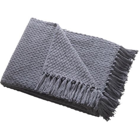 Plaid Jeté Drift Home 200x200 Cm - Coton Recyclé Naturel Avec Pompons - Couverture Canapé Texturée Éco-Responsable Beige Naturel