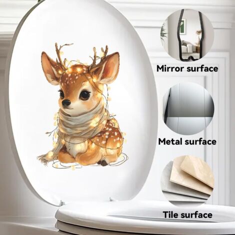 Autocollant WC Renne Noël - Décoration Amovible En PVC étanche 29x29 Cm, Pour Couvercle Toilette Ou Mur Salle De Bain