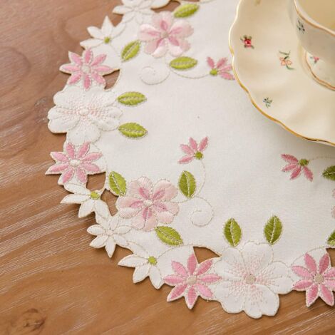 Lot de 4 sets de table en dentelle ronds en forme de fleur - Pivoine