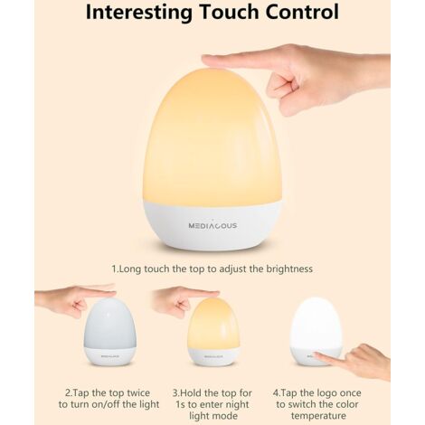 Veilleuse Pour Bébé MediAcous - Lampe Nuit Portable Dimmable 200H, Socle Chargement, Minuterie & Contrôle Tactile, IP65