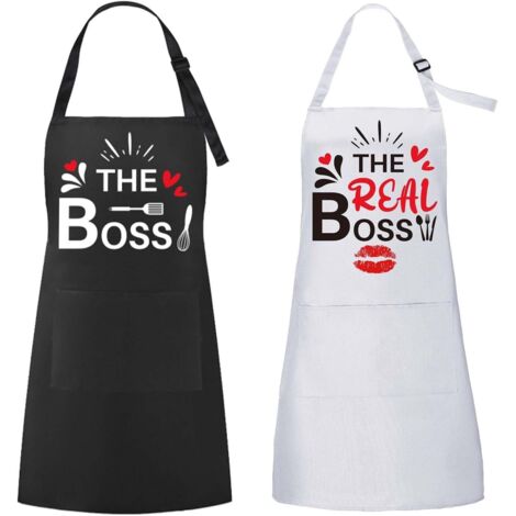 NiceLand Lot De 2 Tabliers De Cuisine Pour Enfants – Réglables, Avec Poches – Blanc – Pour Cuisiner, Pâtisser, Peindre – Dès 4 Ans