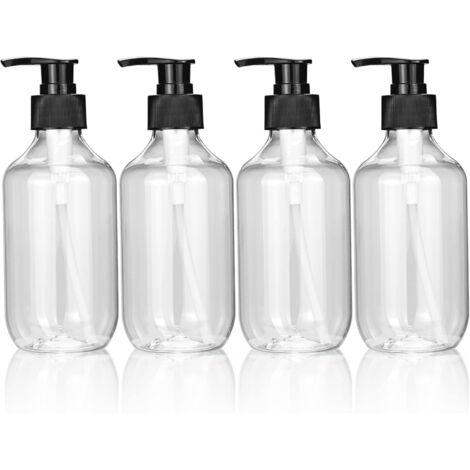 Lot de 4 flacons pompe 300 ml rechargeables, sauces/huiles/shampoing, plastique transparent (1/5)