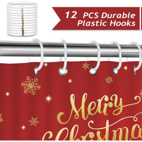 Rideau De Douche Noël 180x180 Cm – Motif Bonhomme De Neige, Flocons & Sapin, Tissu Imperméable Avec 12 Crochets, Déco Salle De Bain Hivernale