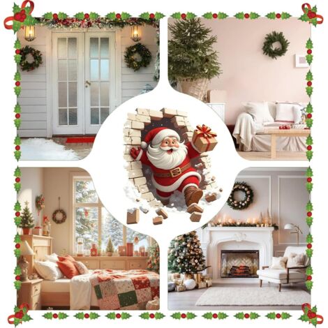 Autocollant Mural 3D Père Noël Brise Le Mur - Grand Effet 3D - Pour