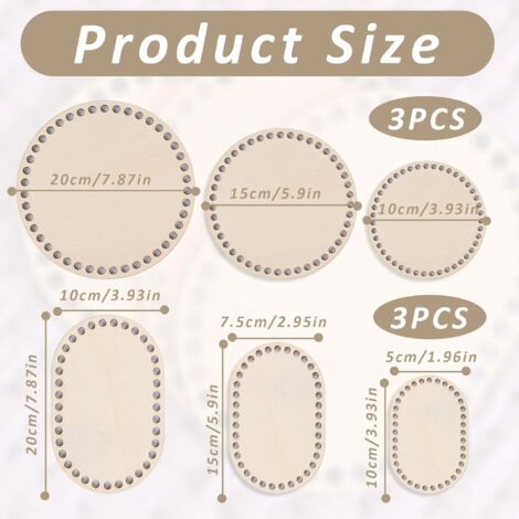 ZDNT Lot De 5 Fonds De Panier En Bois Naturel - Bases Pour Crochet Et Bricolage - Tailles Variées