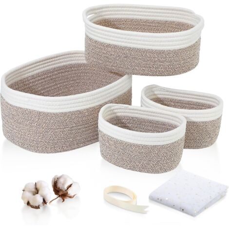 Panier De Rangement En Corde De Coton Tressé - Rectangle 18x14 Cm - Pour Jouets, Salle De Bain, Salon