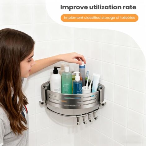 Étagère De Douche à Ventouse - Sans Perçage, Design Ondulé - Pour Salle De Bain, Cuisine, Voyage - Organisation Murale - 8