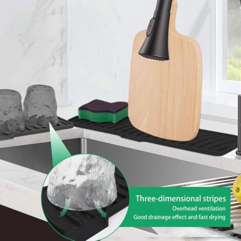 Tapis Anti-éclaboussures Robinet De Cuisine - En Silicone, 14x37 Cm, Antidérapant | Pour évier, Protection Plan De Travail, Rangement Savon