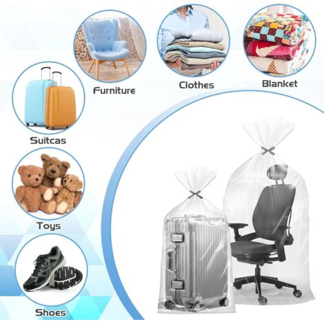 Lot De 4 Grands Sacs De Rangement Transparents 120x140 Cm - En Plastique PE Réutilisable, Protection Contre Poussière Et Humidité