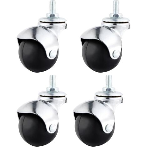 Lot 4 Roulettes Pivotantes 5,1 Cm Avec Frein – Polyuréthane, Tige Filetée 3/8-16UNC, Charge 50 Kg, Noir – Meubles & Chariots