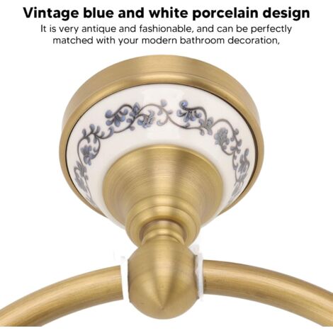 Porte-Serviettes Anneau Mural En Laiton Antique Avec Base Porcelaine - Élégant Pour Salle De Bain Et Cuisine