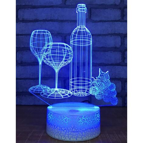 Lampe 3D tasse vin rouge, art déco, 7 couleurs, touch control, USB, décoration enfants/cadeau. (1/5)