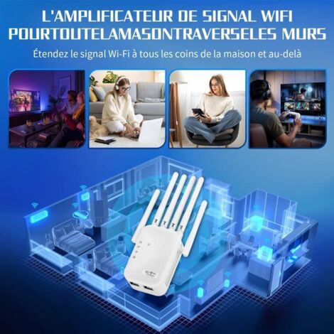 Répéteur WiFi Puissant Avec 6 Antennes - Amplificateur Signal 300 Mbps, Mode Routeur/AP, Couverture 300m² Pour Maison Et Bureau