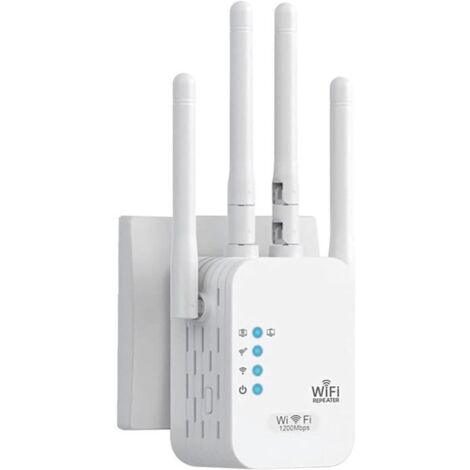 Répéteur Wifi 1200 Mbps 5G + 2.4G Double Fréquence Amplificateur Wifi Signal Booster,4 Antennes,2 Rj45 Ports,Mode Repeteur/Routeur (1/4)