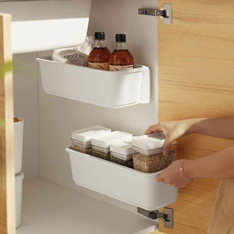 2 organisateurs de panier d'armoire de cuisine,Glissez les tiroirs de rangement en plastique,sous l'évier,organisateur du meuble, tiroir coulissant pour cuisine,salle de bain Undersink(blanc)-Fei Yu (1/5)