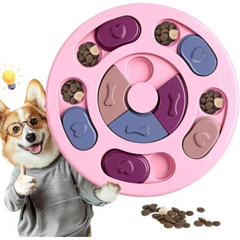 Jouets puzzle pour chiens, jouets interactifs pour stimuler le QI et soulager l'anxiété des chiots, jouets d'enrichissement prolongeant le repas, lavables et résistants pour chiots et chats,Rose (1/5)