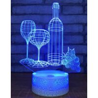 Lampe 3D tasse vin rouge, art déco, 7 couleurs, touch control, USB, décoration enfants/cadeau.