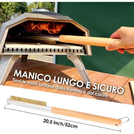 Cepillo Mango Madera Removable Cepillo Para Horno De Pizza Con Raspador De Acero - Mango De Madera, Cerdas De Fibra De Coco, 53.5 Cm (incluye Protector De Silicona) Piedra Para Horno Pizza