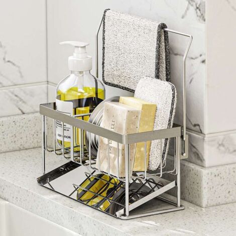 Porte-éponge Pour évier De Cuisine - Support Suspendu En Acier Inoxydable - Design Double Pour Petits Espaces - Pour éponges, Brosses, Savons - 4