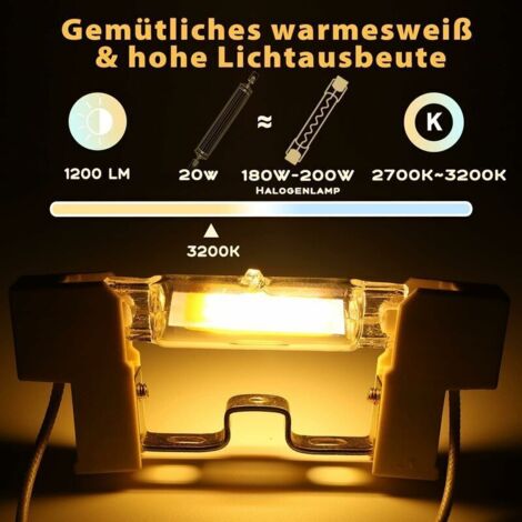 R7S LED 118mm Dimmable 1200LM, 20W Ampoule R7S LED Blanc Chaud 3200K ...