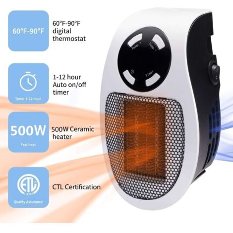 Radiateur D’Appoint 500W Portable – Chauffage Ventilateur 2 Modes & Rotation 360° Pour Bureau, Chambre, Camping | Compact Et Économe