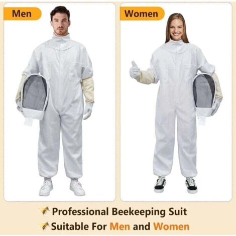 Combinaison Apiculteur Best Bee Taille L - Tissu Épais Coton, Fermeture Éclair Robuste, Capuche Amovible, Poches Outils