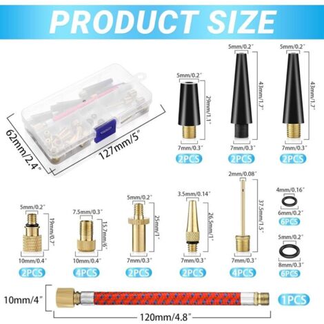 Kit 30 Pièces D'adaptateurs De Valves – DV, SV, AV – Pour Vélo, Voiture, Ballon – Boîte De Rangement Incluse