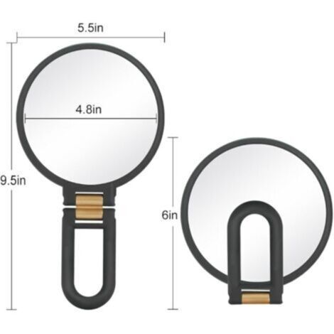 Miroir De Maquillage à Main Double Face 1X/3X – Rond, Portable, Poignée Confortable (Noir)