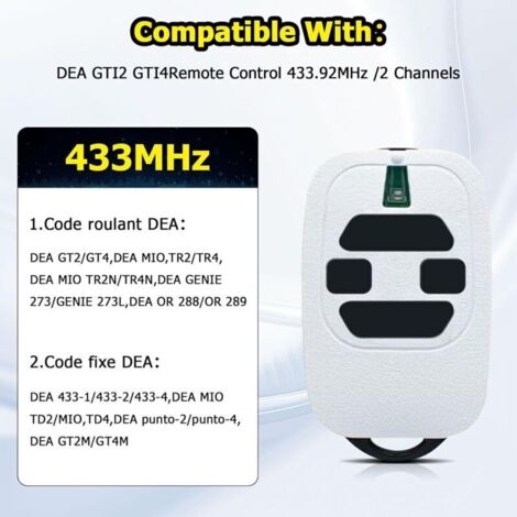 2 Telecomandi DEA Compatibili Con GTI2/4 E GT2/4 | 433,92 MHz Con Selezione Codice LED Per Porta Garage E Cancello