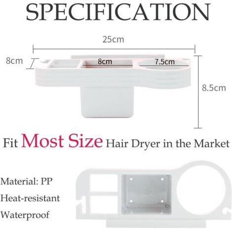 Porte Sèche-cheveux XILIMEN Support Seche Cheveux, Porte Seche Cheveux Sans Percage, Porte Sèche Cheveux Avec Range-Câbles Et 2 Compartiments De Rangement, Acier Inoxydable Porte Seche Cheveux Mural Et Lisseur