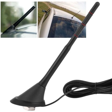 Antenne Radio Voiture Courte Fibre Carbone Amplifiée Universelle - Remplacement FM AM Noir