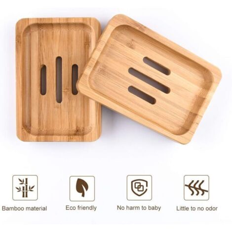 Lot de 2 porte-savons en bois naturel et bambou pour salle de bain