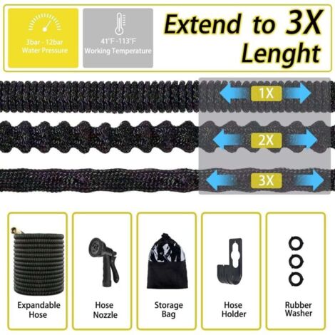 Gardebruk Tuyau D'Arrosage 22m Noir Flexible Triple Épaisseur Avec Adaptateurs Laiton - Pression 12 Bars