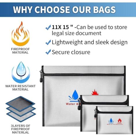 ROEOWENE 2PCS Pochette Anti-Feu Et Étanche - Porte-Documents Ignifugés A4 Pour Passeport, Bijoux Et Argent - Protection Jusqu'à 1000°C