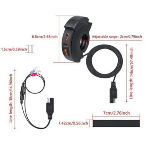 Chargeur USB Moto Intckwan 48W Double Port (QC3.0 18W + PD3.0 30W) - Rapide, étanche IP65, Pour Téléphone, GPS, Caméra