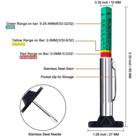 Jauge De Profondeur De Pneu 0-30 Mm Acier Inox – Mesure Usure Pneu Voiture Moto, Échelle Claire, Tige Télescopique Inoxydable