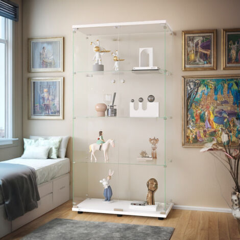 Vitrine,Vitrine en Verre Armoire Vitrine Vitrine Collection avec 2 Porte 4 Etagere Meuble Vitrine Salon Armoire VitréE Bibliotheque Etagere et Vitrine Bar Vitrine Chambre Bureau,Blanc