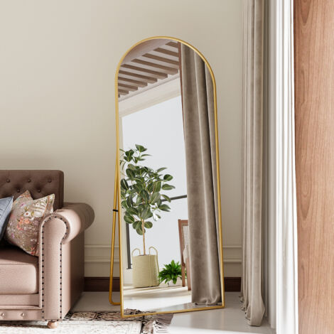 165 × 60 cm Miroir sur Pied, Grand Miroir Mural Design, Miroir Plein Pied Miroir de Sol Cadre en Aluminium Grand Miroir sur Pied avec Support Miroir Mural D'EntréE Chambre à Coucher Couloir, Or Voûte (1/5)