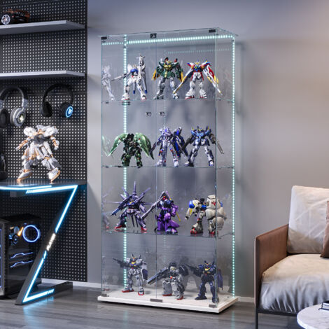 HYTKKBD - Vitrine en Verre avec 2 Portes et 4 Étagères,Vitrine pour Collection avec Bande Lumineuse LED,Vitrine Multifonctionnelle,Vitrine Salon,Verre Trempé,163x78.5x35cm,Blanc