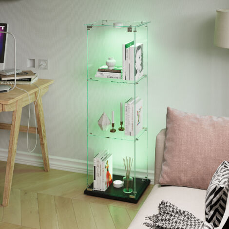 HYTKKBD - Vitrine en Verre avec 1 Portes et 3 Étagères,Vitrine pour Collection avec Lumières LED,Vitrine Multifonctionnelle,Vitrine Salon,Verre Trempé,123.3x40x35cm,Noir