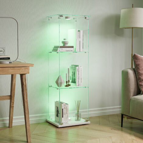 HYTKKBD - Vitrine en Verre avec 1 Portes et 3 Étagères,Vitrine pour Collection avec Lumières LED,Vitrine Multifonctionnelle,Vitrine Salon,Verre Trempé,123.3x40x35cm,Blanc