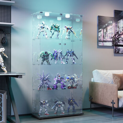 HYTKKBD - Vitrine en Verre avec 2 Portes et 4 Étagères,Vitrine pour Collection avec Lumières LED,Vitrine Multifonctionnelle,Vitrine Salon,Verre Trempé,163x78.5x35cm,Noir
